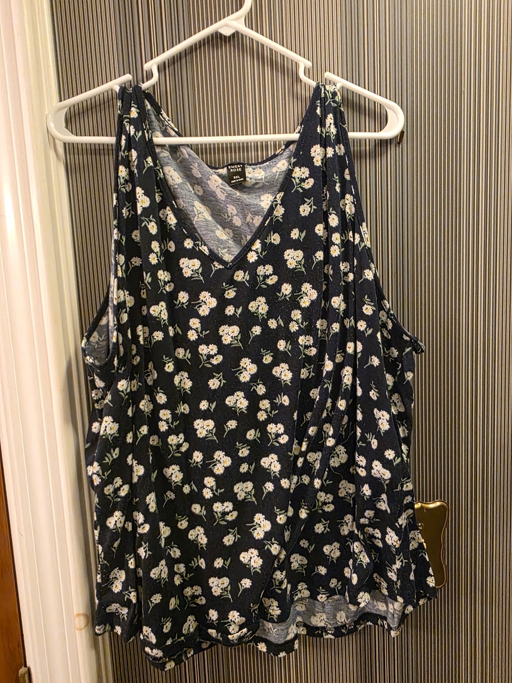 Navy Floral V-Neck Cold-Shoulder Tank Top
